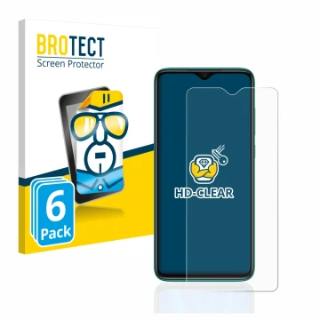 Front side of a product packaging with the brand logo BROTECT. Next to it is the device Xiaomi Redmi Note 8 Pro shown with the