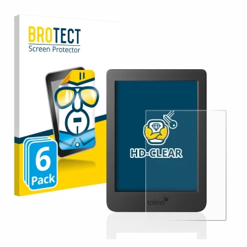 Front side of a product packaging with the brand logo BROTECT. Next to it is the device Tolino Page 2 shown with the correspon