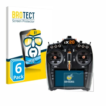 Front side of a product packaging with the brand logo BROTECT. Next to it is the device Spektrum iX20 shown with the correspon