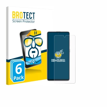 Front side of a product packaging with the brand logo BROTECT. Next to it is the device Samsung Galaxy Note 10 Lite shown with
