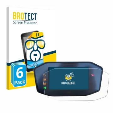 Front side of a product packaging with the brand logo BROTECT. Next to it is the device KTM 890 Duke R 2020 TFT Screen shown w