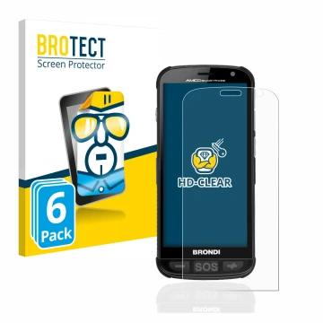 Front side of a product packaging with the brand logo BROTECT. Next to it is the device Brondi Amico shown with the correspond