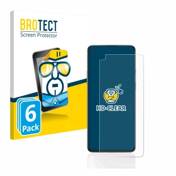 Front side of a product packaging with the brand logo BROTECT. Next to it is the device OnePlus 8T shown with the correspondin