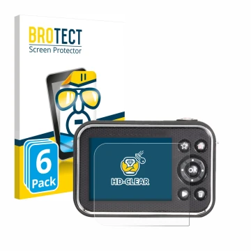 Front side of a product packaging with the brand logo BROTECT. Next to it is the device Vtech Kidizoom Video Studio HD shown w