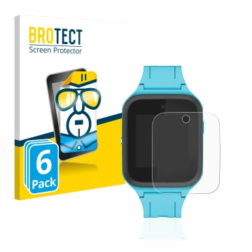 Front side of a product packaging with the brand logo BROTECT. Next to it is the device TCL Movetime FamilyWatch Kids MT40X sh