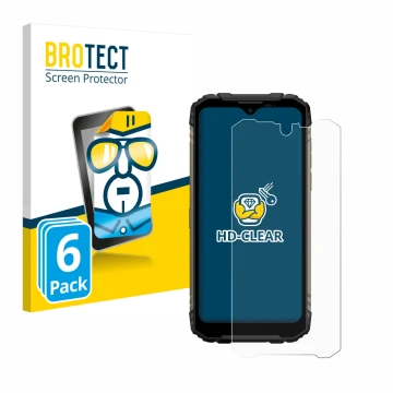 Front side of a product packaging with the brand logo BROTECT. Next to it is the device Doogee S96 Pro shown with the correspo
