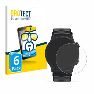 Front side of a product packaging with the brand logo BROTECT. Next to it is the device Coros Pace 2 shown with the correspond