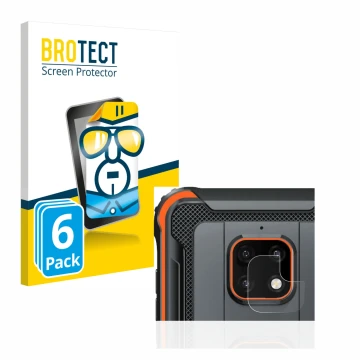 Front side of a product packaging with the brand logo BROTECT. Next to it is the device Blackview BV4900 Pro (ONLY Camera Lens