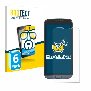 Front side of a product packaging with the brand logo BROTECT. Next to it is the device Doro 8050 Plus shown with the correspo