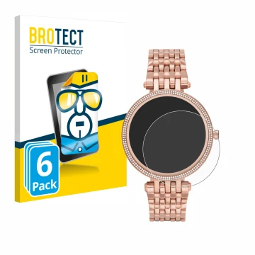 Front side of a product packaging with the brand logo BROTECT. Next to it is the device Michael Kors Access Darci Gen 5E shown