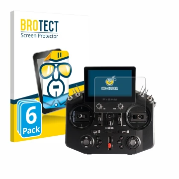 Front side of a product packaging with the brand logo BROTECT. Next to it is the device FrSky Tandem X20 shown with the corres