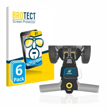 Front side of a product packaging with the brand logo BROTECT. Next to it is the device PowaKaddy CT6 shown with the correspon