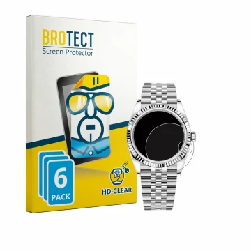 Front side of a product packaging with the brand logo BROTECT. Next to it is the device Rolex Datejust 36 shown with the corre