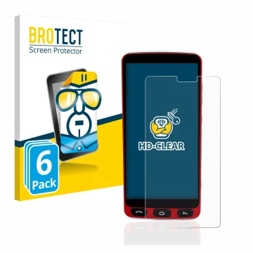 Front side of a product packaging with the brand logo BROTECT. Next to it is the device Olympia Neo Smartphone shown with the 