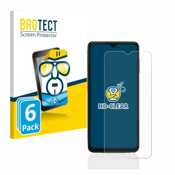 Front side of a product packaging with the brand logo BROTECT. Next to it is the device Samsung Galaxy A13 5G shown with the c