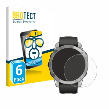 Front side of a product packaging with the brand logo BROTECT. Next to it is the device Garmin Fenix 7 (47 mm) shown with the 