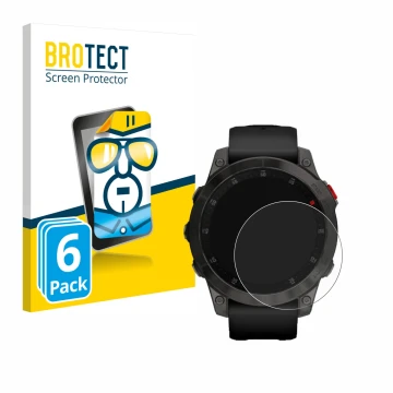 Front side of a product packaging with the brand logo BROTECT. Next to it is the device Garmin epix (Gen. 2) shown with the co