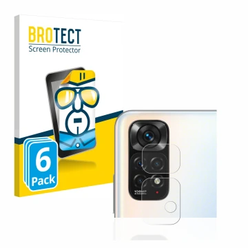 Front side of a product packaging with the brand logo BROTECT. Next to it is the device Xiaomi Redmi Note 11S (ONLY Camera Len