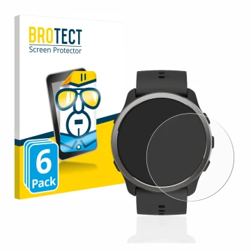 Front side of a product packaging with the brand logo BROTECT. Next to it is the device Suunto 5 Peak shown with the correspon