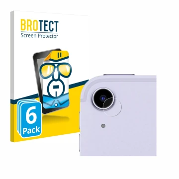 Front side of a product packaging with the brand logo BROTECT. Next to it is the device Apple iPad Air 5 2022 (ONLY Camera Len