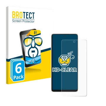 Front side of a product packaging with the brand logo BROTECT. Next to it is the device Samsung Galaxy A53 5G shown with the c