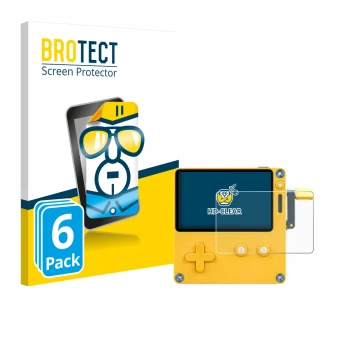 Front side of a product packaging with the brand logo BROTECT. Next to it is the device Panic Playdate shown with the correspo
