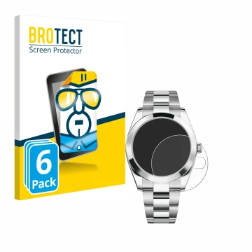 Front side of a product packaging with the brand logo BROTECT. Next to it is the device Rolex Datejust 41 shown with the corre