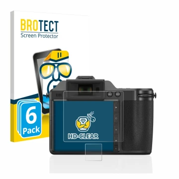 Front side of a product packaging with the brand logo BROTECT. Next to it is the device Hasselblad X2D 100C shown with the cor