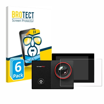 Front side of a product packaging with the brand logo BROTECT. Next to it is the device Akaso EK7000 Pro shown with the corres