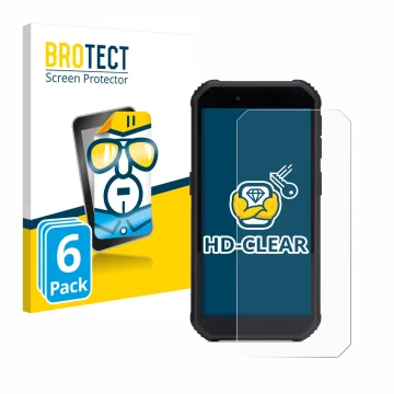 Front side of a product packaging with the brand logo BROTECT. Next to it is the device SkyCaddie SX550 shown with the corresp