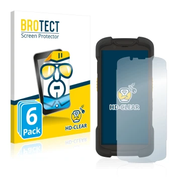 Front side of a product packaging with the brand logo BROTECT. Next to it is the device Zebra TC73 shown with the correspondin