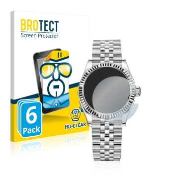 Front side of a product packaging with the brand logo BROTECT. Next to it is the device Rolex Datejust 31 shown with the corre