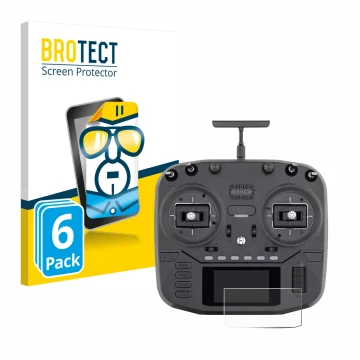 Front side of a product packaging with the brand logo BROTECT. Next to it is the device Radiomaster Boxer shown with the corre