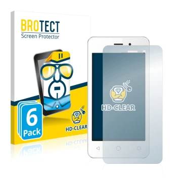 Front side of a product packaging with the brand logo BROTECT. Next to it is the device NUU Mobile A1 shown with the correspon