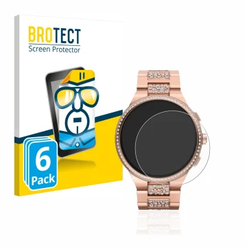 Front side of a product packaging with the brand logo BROTECT. Next to it is the device Michael Kors Camille Gen 6 MKT5147 sho
