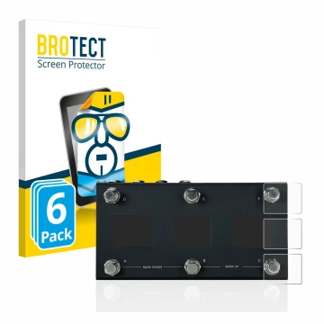 Front side of a product packaging with the brand logo BROTECT. Next to it is the device Morningstar MC6 Pro shown with the cor