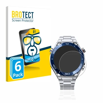 Front side of a product packaging with the brand logo BROTECT. Next to it is the device Huawei Watch Ultimate (48.5 mm) shown 