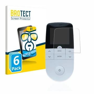 Front side of a product packaging with the brand logo BROTECT. Next to it is the device Beurer EM 49 Digital TENS/EMS shown wi