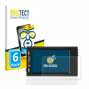 Front side of a product packaging with the brand logo BROTECT. Next to it is the device SDRGEEK NanoVNA-F V2 shown with the co