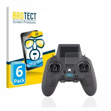 Front side of a product packaging with the brand logo BROTECT. Next to it is the device Radiomaster Zorro shown with the corre