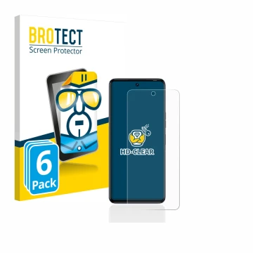 Front side of a product packaging with the brand logo BROTECT. Next to it is the device Tecno Camon 20 Pro 5G shown with the c
