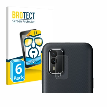 Front side of a product packaging with the brand logo BROTECT. Next to it is the device Nokia XR21 (ONLY Camera Lens) shown wi