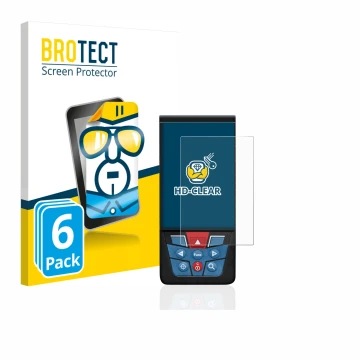 Front side of a product packaging with the brand logo BROTECT. Next to it is the device Bosch GLM 100-25c shown with the corre
