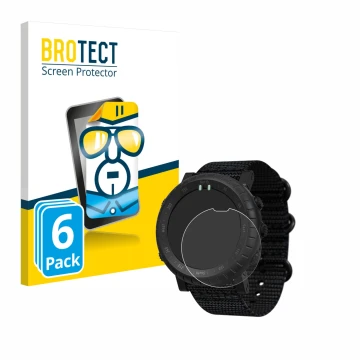 Front side of a product packaging with the brand logo BROTECT. Next to it is the device Suunto Core Alpha shown with the corre