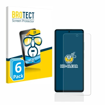 Front side of a product packaging with the brand logo BROTECT. Next to it is the device Xiaomi Poco F5 shown with the correspo