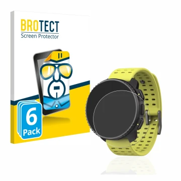 Front side of a product packaging with the brand logo BROTECT. Next to it is the device Suunto Vertical shown with the corresp