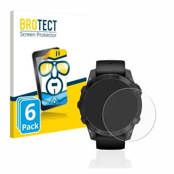 Front side of a product packaging with the brand logo BROTECT. Next to it is the device Garmin Epix Pro (Gen 2) (47 mm) shown 