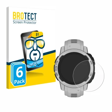 Front side of a product packaging with the brand logo BROTECT. Next to it is the device Garmin Instinct 2S Solar (40 mm) shown