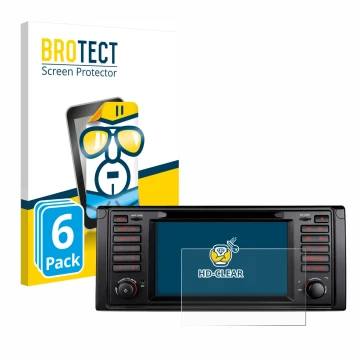 Front side of a product packaging with the brand logo BROTECT. Next to it is the device Xtrons IQ7039B shown with the correspo