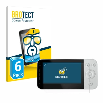 Front side of a product packaging with the brand logo BROTECT. Next to it is the device Philips Avent Connected SCD923 shown w